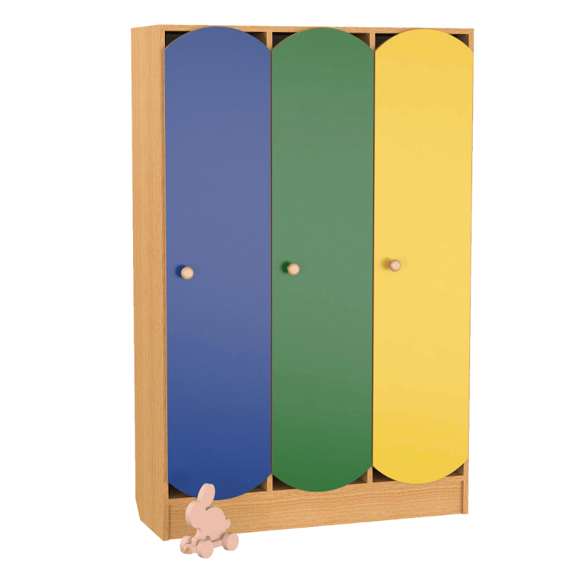 Шафа для роздягальні в дитячому садочку МЕБЛІ-ТЕХНОСТИЛЬ (РЦ 33) 3-секційна